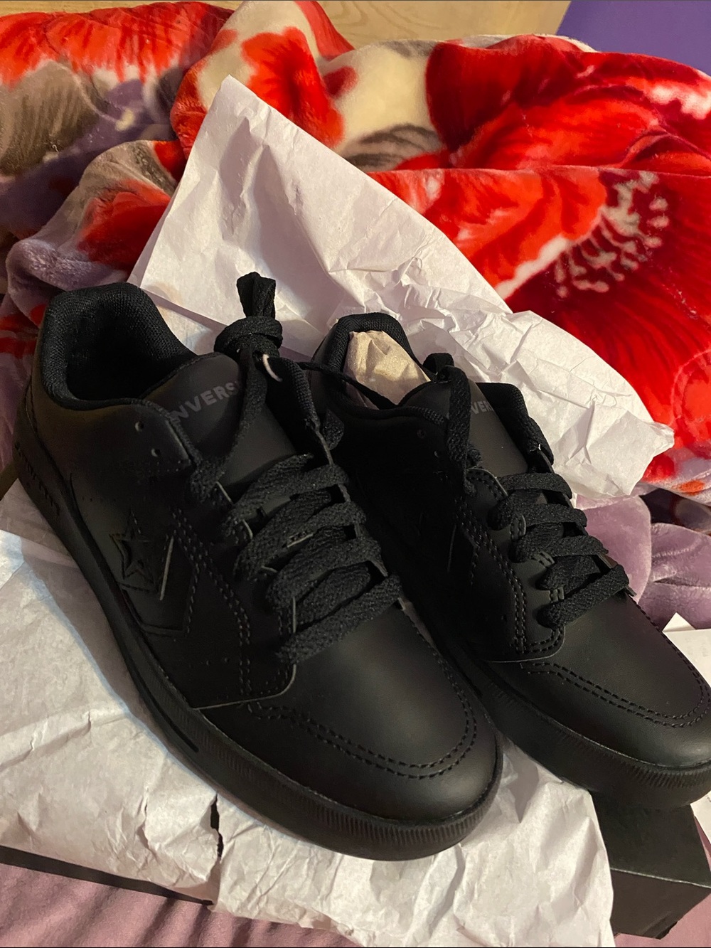 Converse Unisex All-Black Low-Top Sneakers (4.5 Girls or 3 Boys)